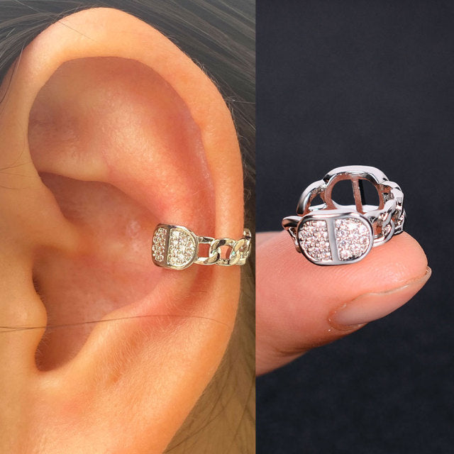 1Pc Hollow Geometry Rainbow CZ Cuff Wrap Clip On Earrings Women Climber Ear Cartilage Bone Clips
