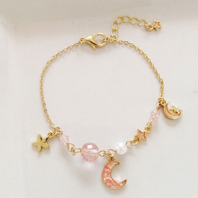 Japan Korea Star Moon Bracelet For Women Fashion Crystal Pearl Chain Jewelry